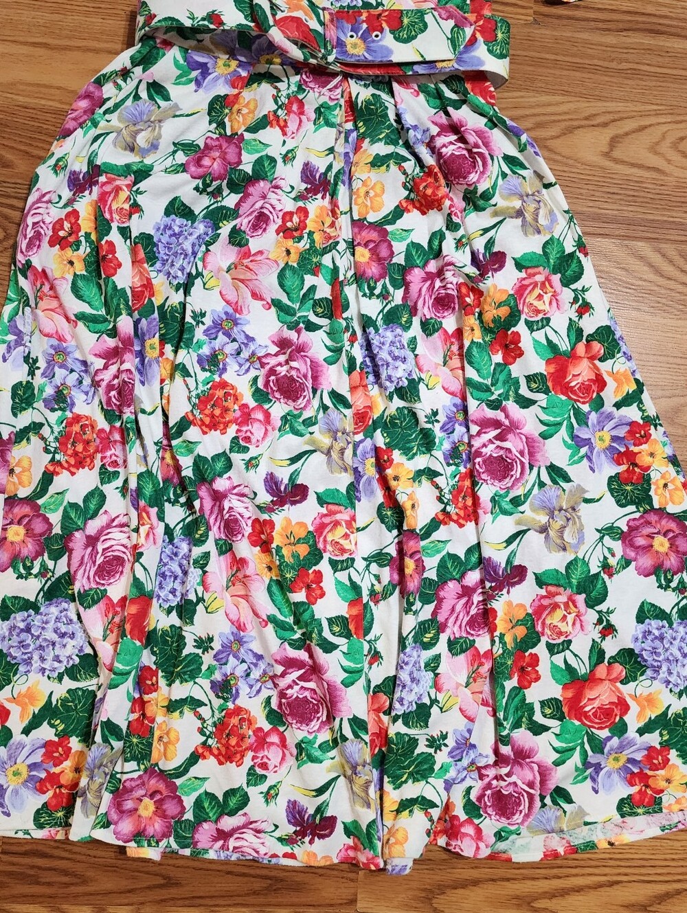 Vtg 80s 90s Floral Fit Flare Dress Belted Full Skirt Cottagecore Garden Party - Picture 5 of 13